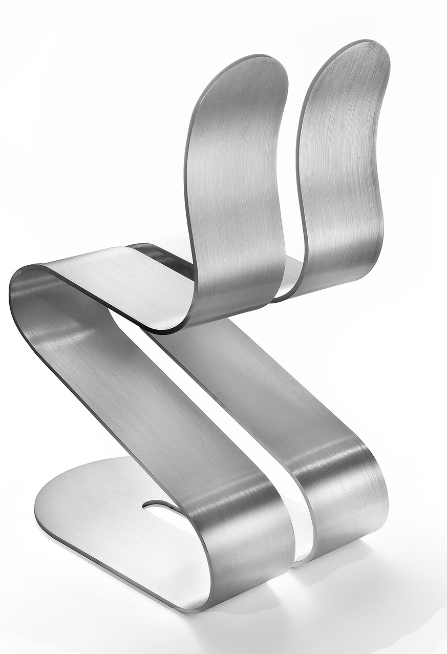 The aluminum Fluid Ribbon Chair seen at three-quarter angle